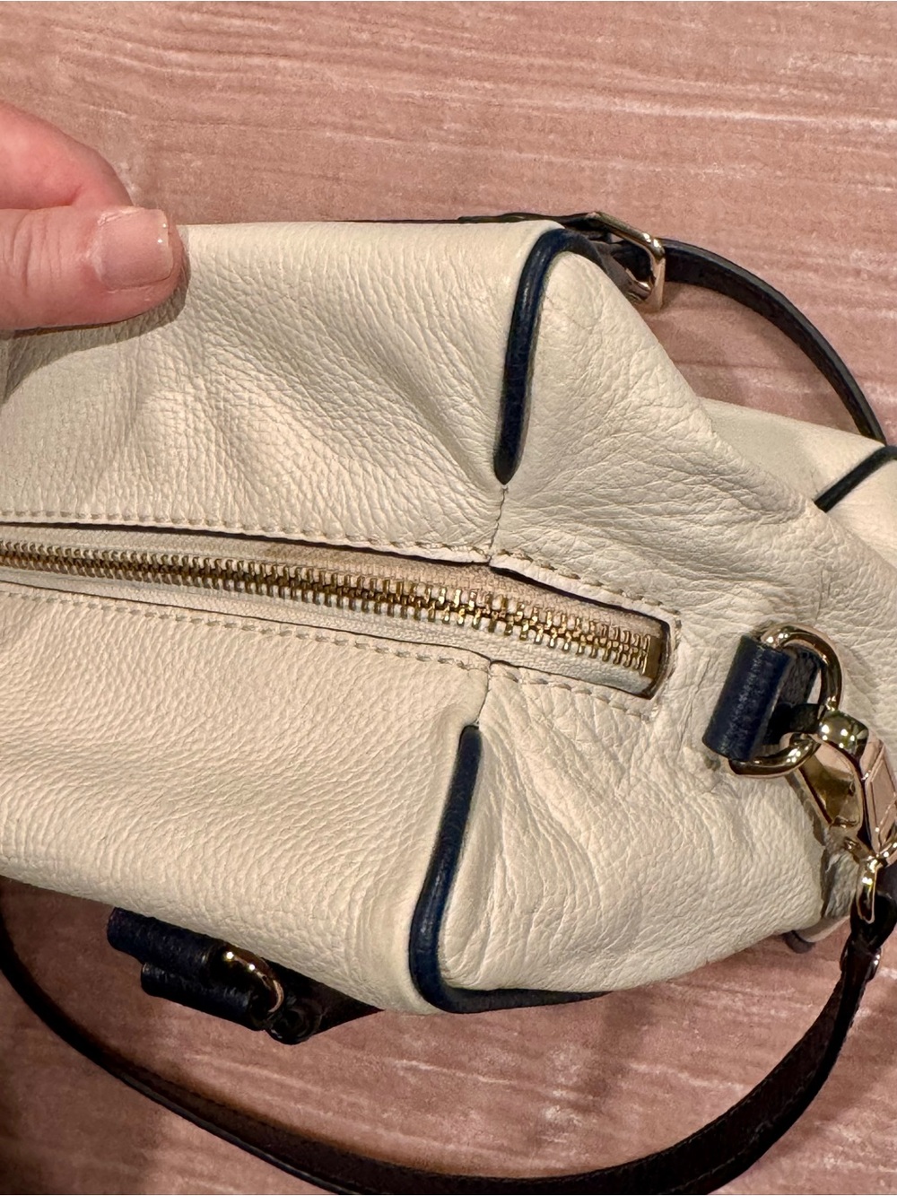 Kate Spade Cream White & Navy Handbag Purse Crossbody Leather Grant Park Alida - Picture 6 of 15